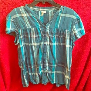 Blue plaid button down shirt